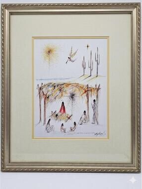Ted DeGrazia Midnight Christmas Arizona Sketch Framed Signed Print 1973 17x20